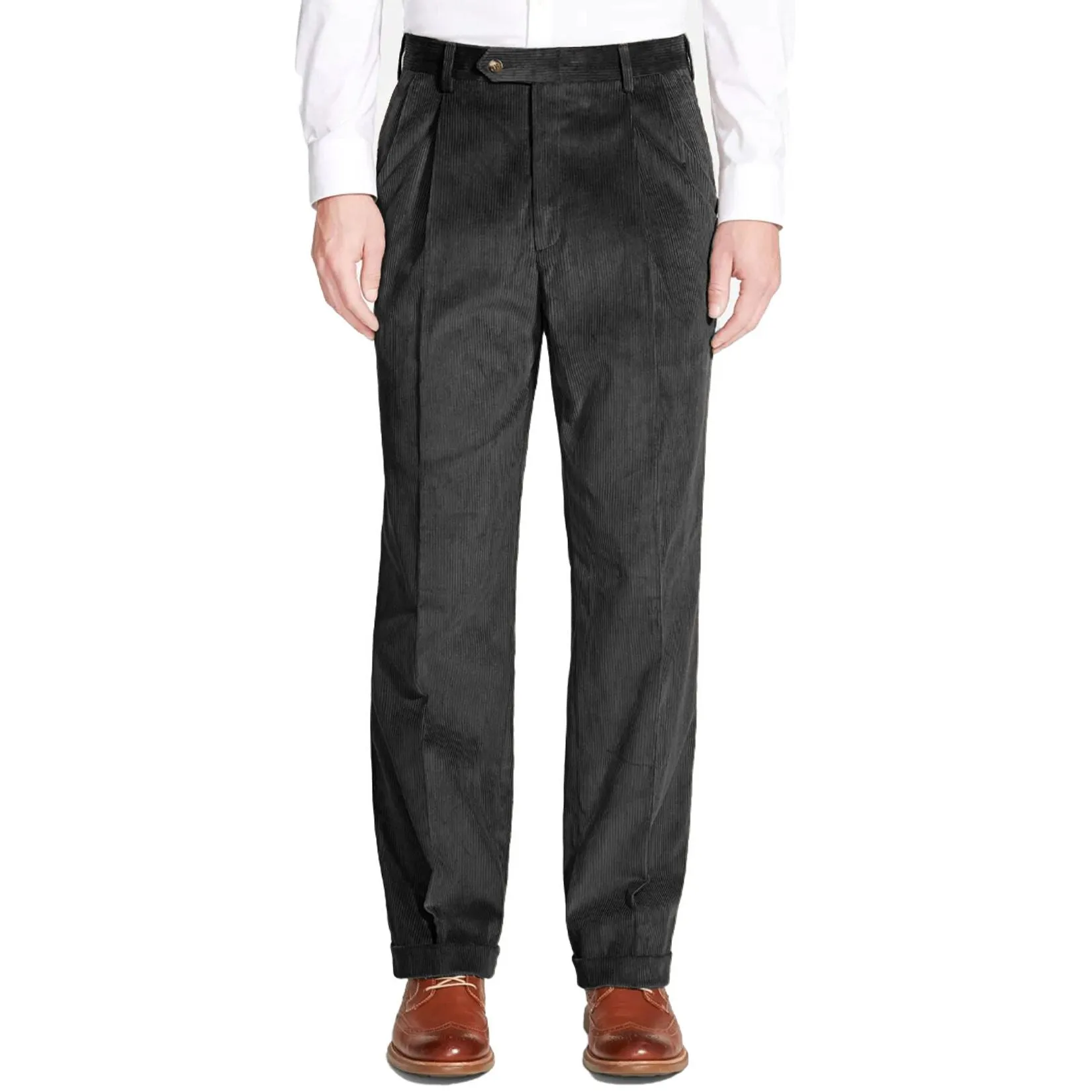 8 Wale Luxury Italian Corduroy Pant in Charcoal, Size 32 (Milan Double Reverse Pleat) by Berle