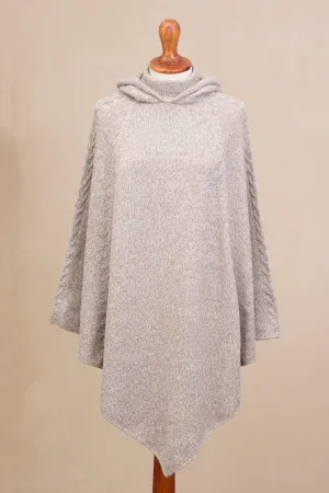 Adventurous Style in Taupe Knit Alpaca Blend Hooded Poncho in Taupe from Peru