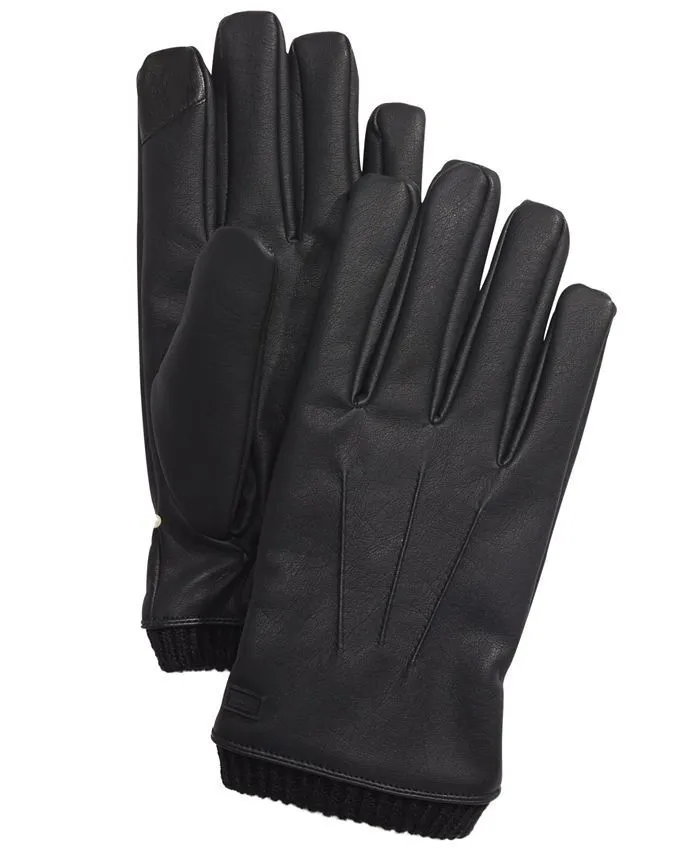 CALVIN KLEIN Men's Black Faux Leather Fleece Lined Gloves