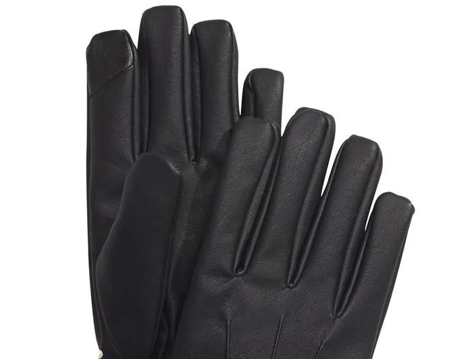 CALVIN KLEIN Men's Black Faux Leather Fleece Lined Gloves