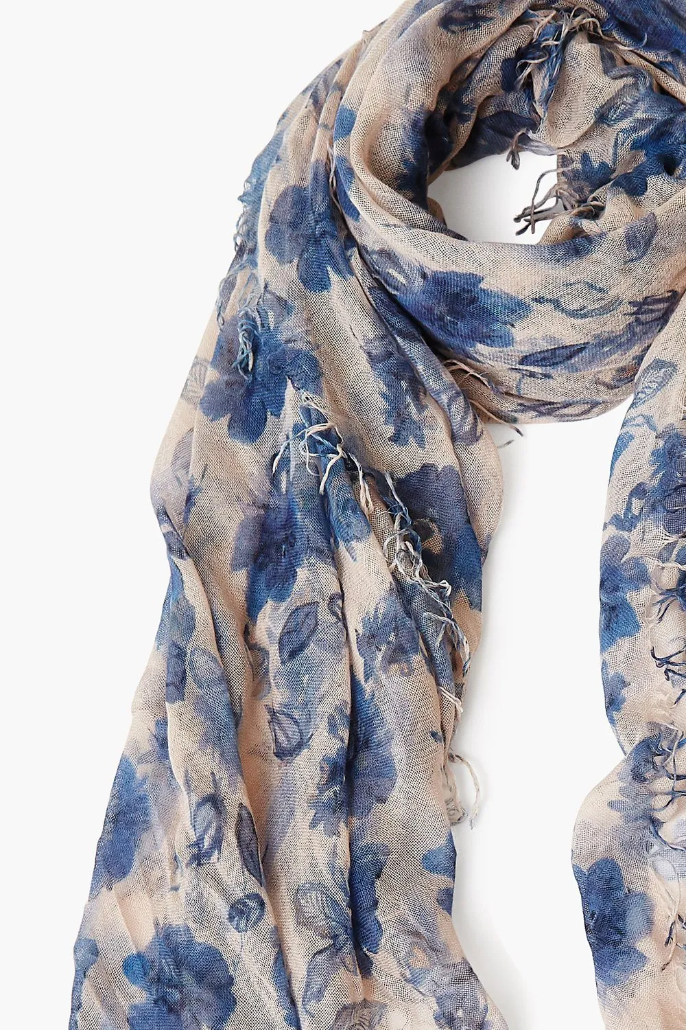 Cashmere and Silk Scarf Indigo Blue French Floral