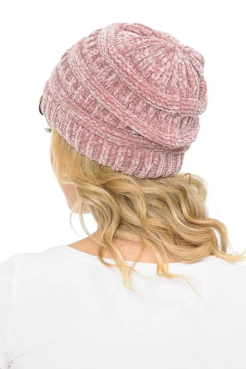 C.C Hat 30 - Chenille Textured Soft Stretchy Warm Thick Cap Hat Cable Knit Beanie