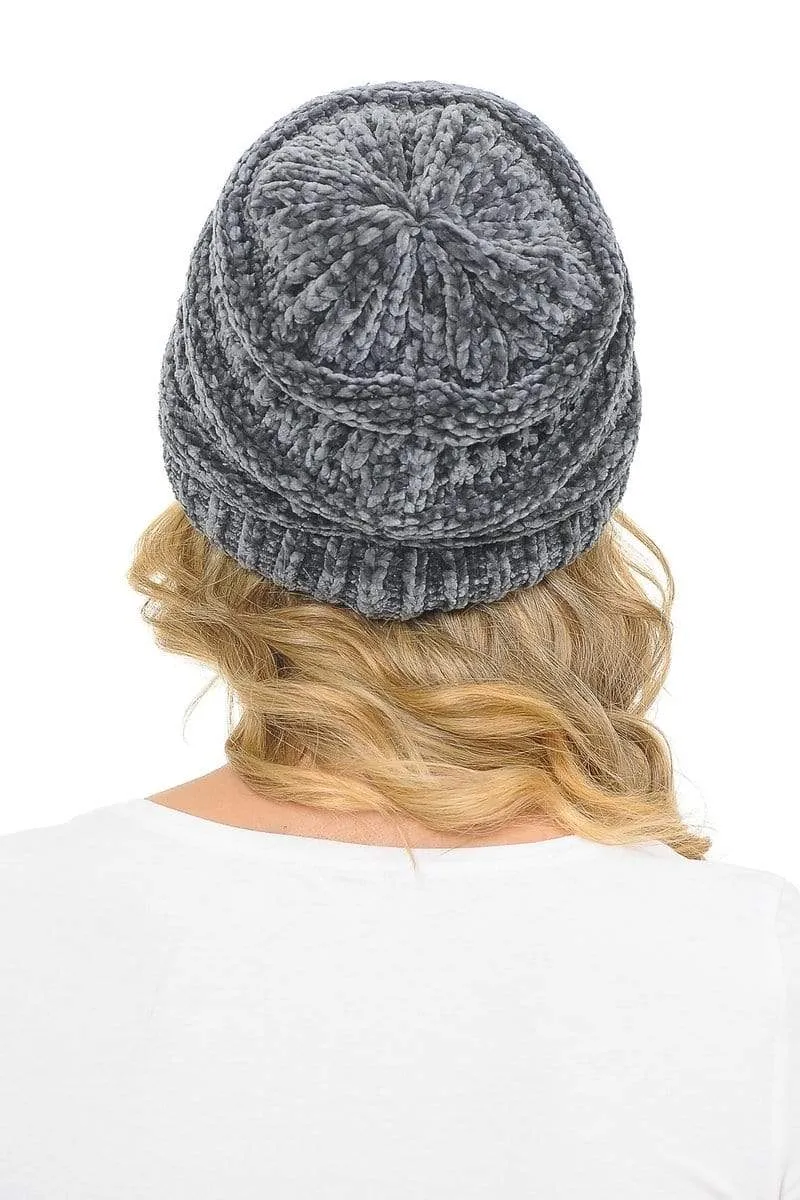 C.C Hat 30 - Chenille Textured Soft Stretchy Warm Thick Cap Hat Cable Knit Beanie