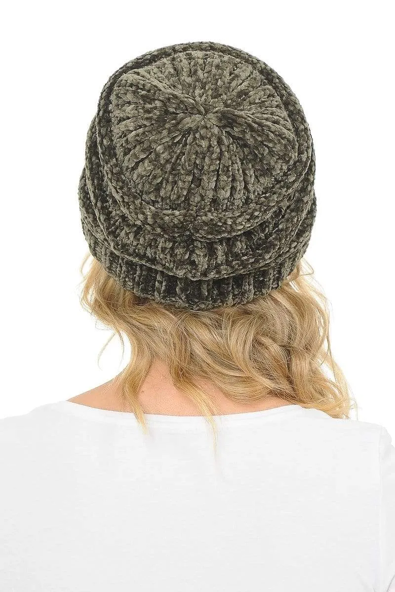 C.C Hat 30 - Chenille Textured Soft Stretchy Warm Thick Cap Hat Cable Knit Beanie