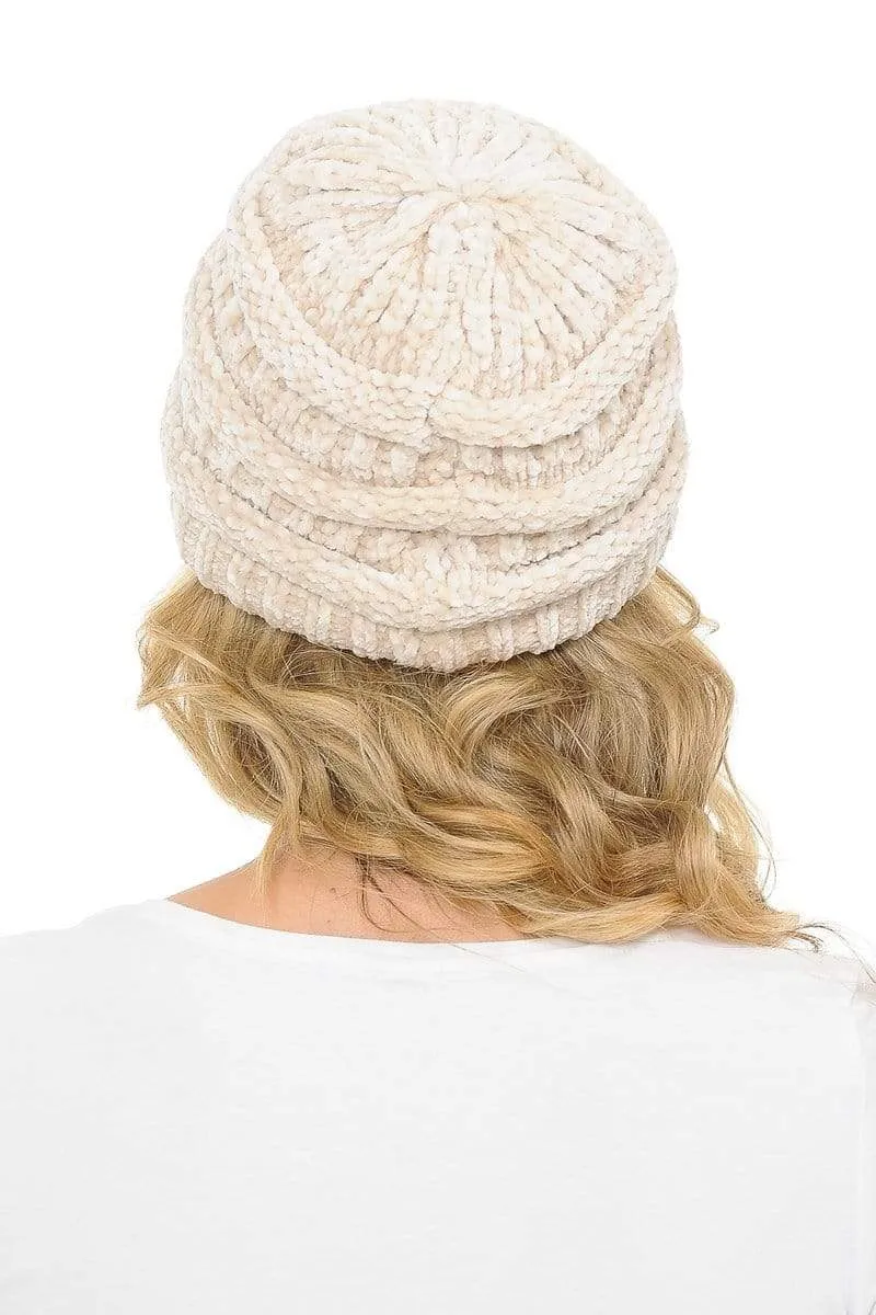 C.C Hat 30 - Chenille Textured Soft Stretchy Warm Thick Cap Hat Cable Knit Beanie