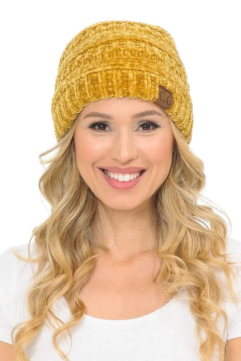 C.C Hat 30 - Chenille Textured Soft Stretchy Warm Thick Cap Hat Cable Knit Beanie