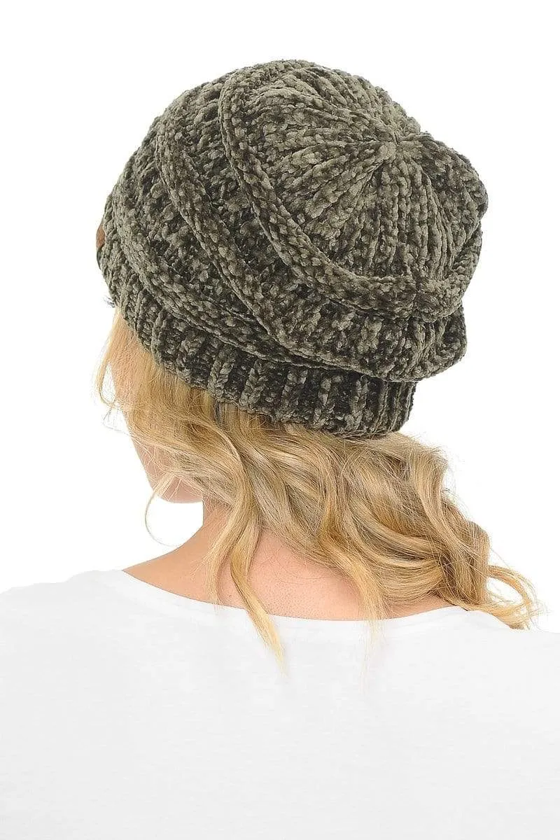 C.C Hat 30 - Chenille Textured Soft Stretchy Warm Thick Cap Hat Cable Knit Beanie