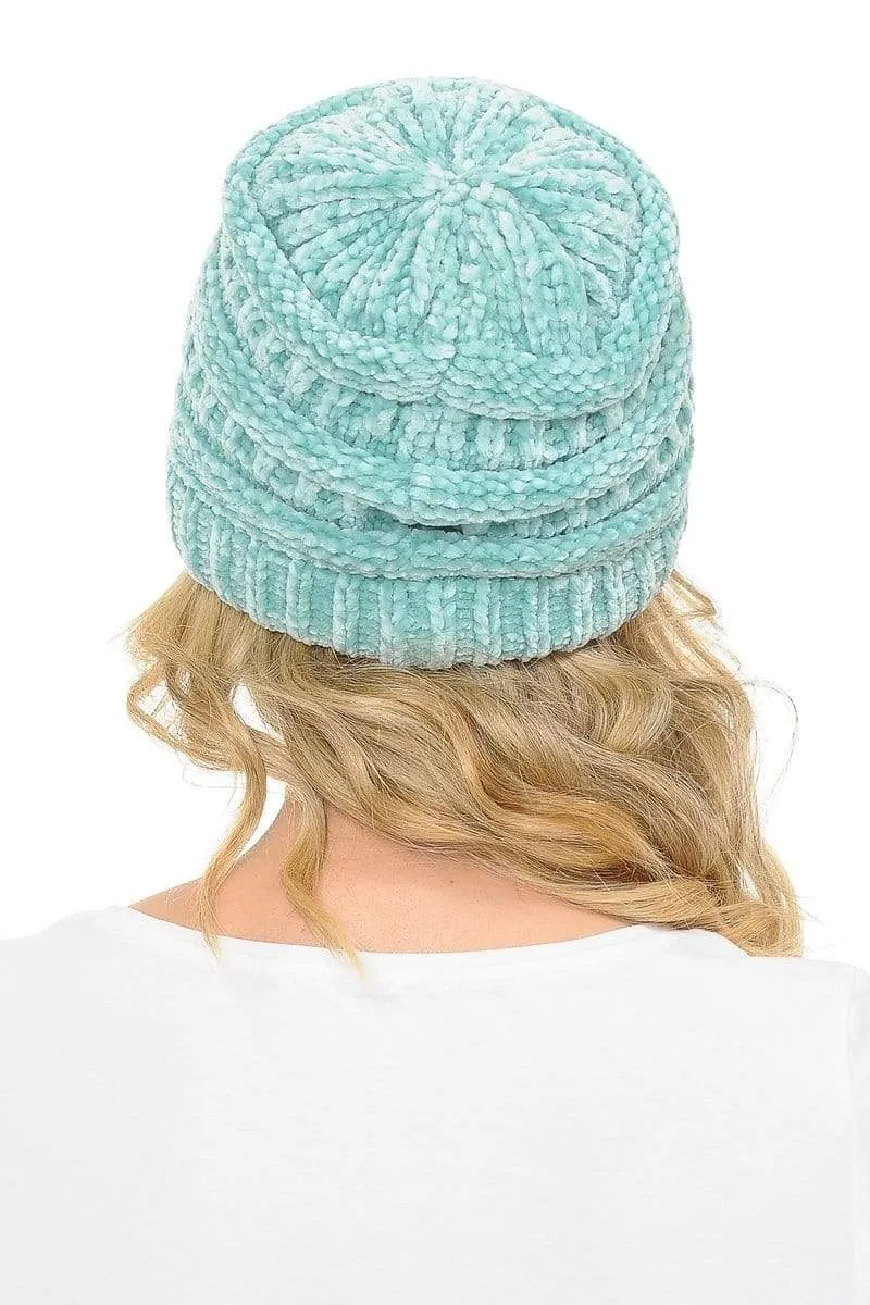 C.C Hat 30 - Chenille Textured Soft Stretchy Warm Thick Cap Hat Cable Knit Beanie