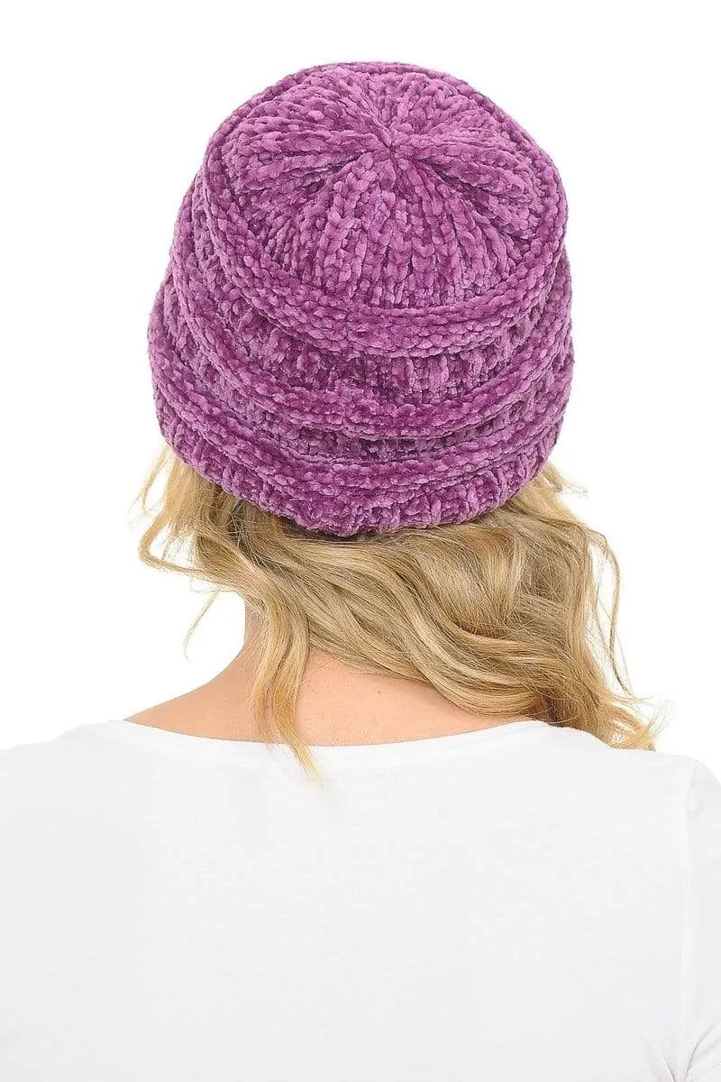 C.C Hat 30 - Chenille Textured Soft Stretchy Warm Thick Cap Hat Cable Knit Beanie