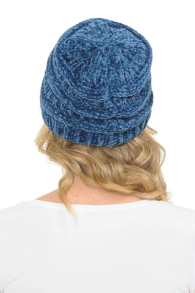 C.C Hat 30 - Chenille Textured Soft Stretchy Warm Thick Cap Hat Cable Knit Beanie