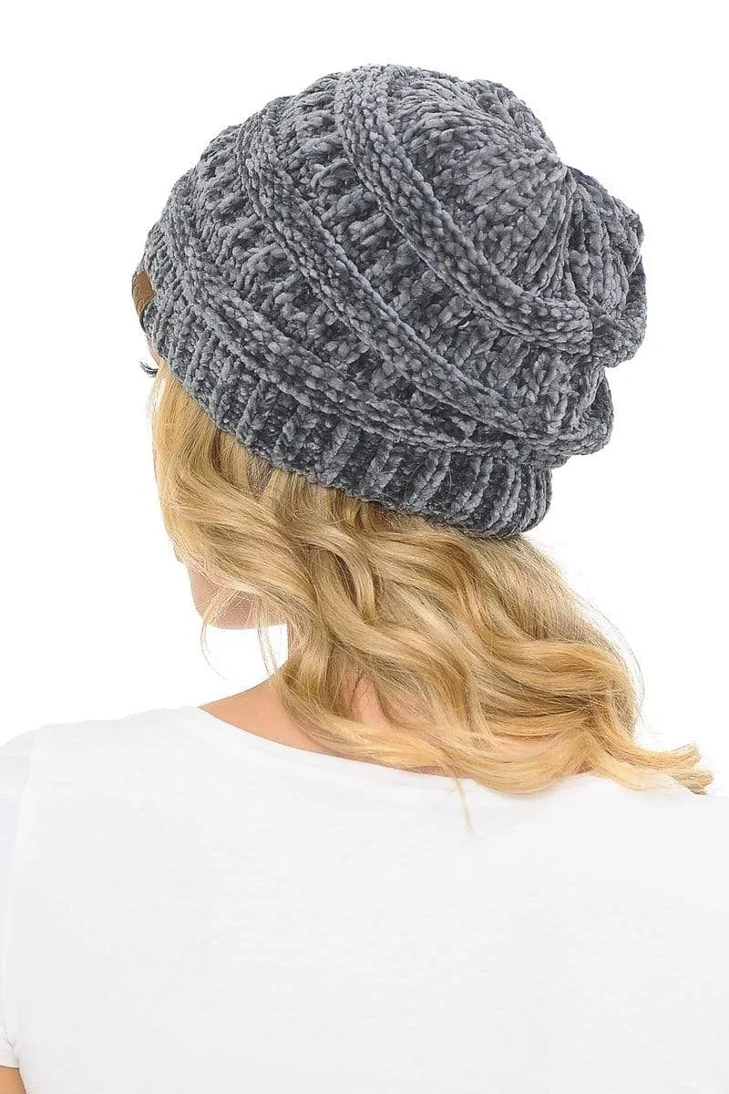 C.C Hat 30 - Chenille Textured Soft Stretchy Warm Thick Cap Hat Cable Knit Beanie