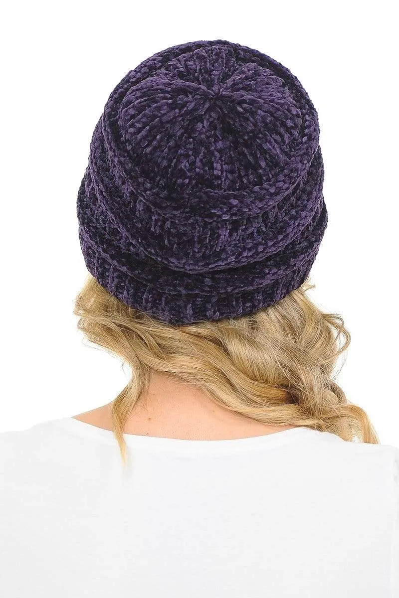 C.C Hat 30 - Chenille Textured Soft Stretchy Warm Thick Cap Hat Cable Knit Beanie