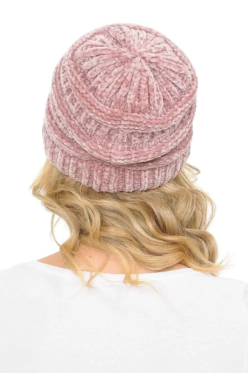 C.C Hat 30 - Chenille Textured Soft Stretchy Warm Thick Cap Hat Cable Knit Beanie