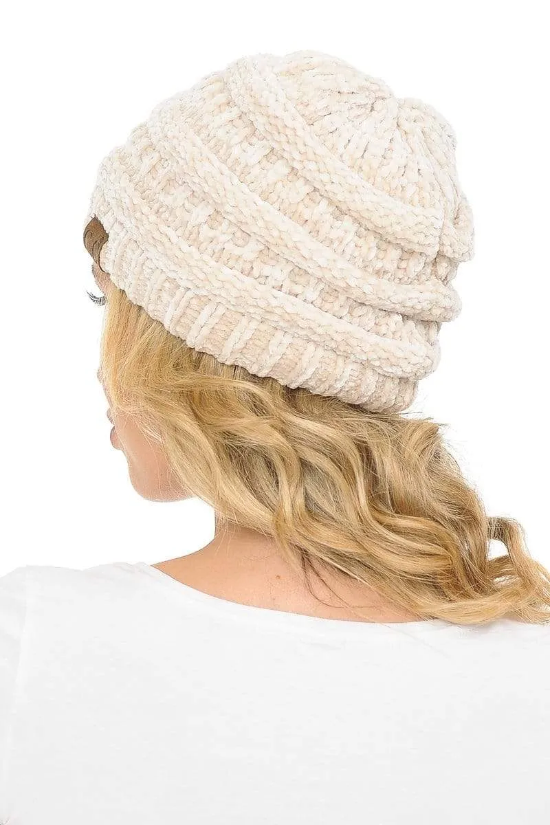 C.C Hat 30 - Chenille Textured Soft Stretchy Warm Thick Cap Hat Cable Knit Beanie