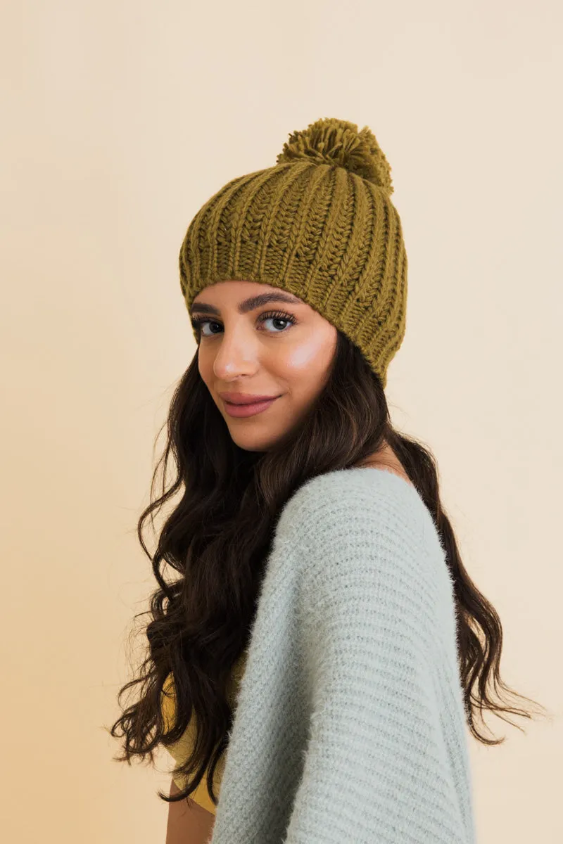 Chunky Cable Knit Pom Beanie