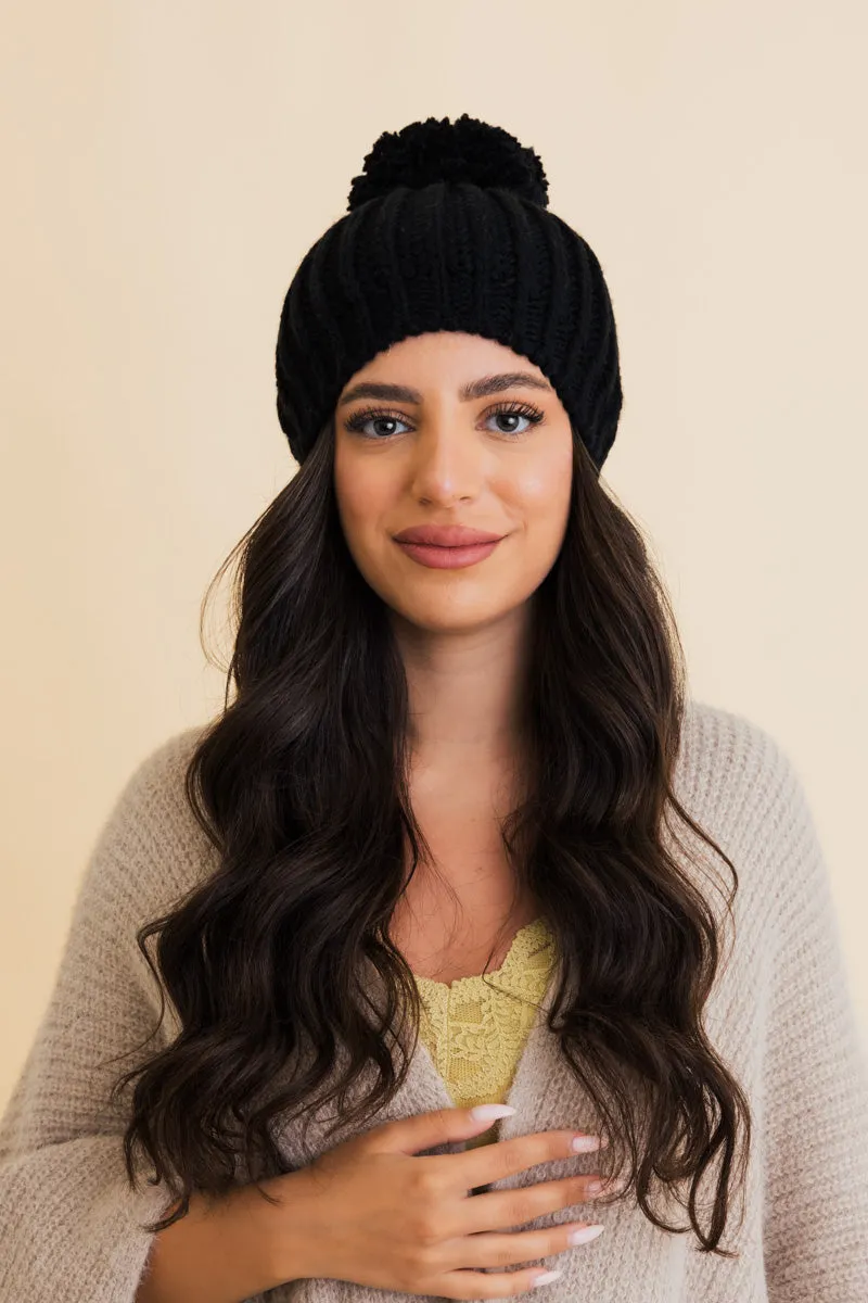 Chunky Cable Knit Pom Beanie