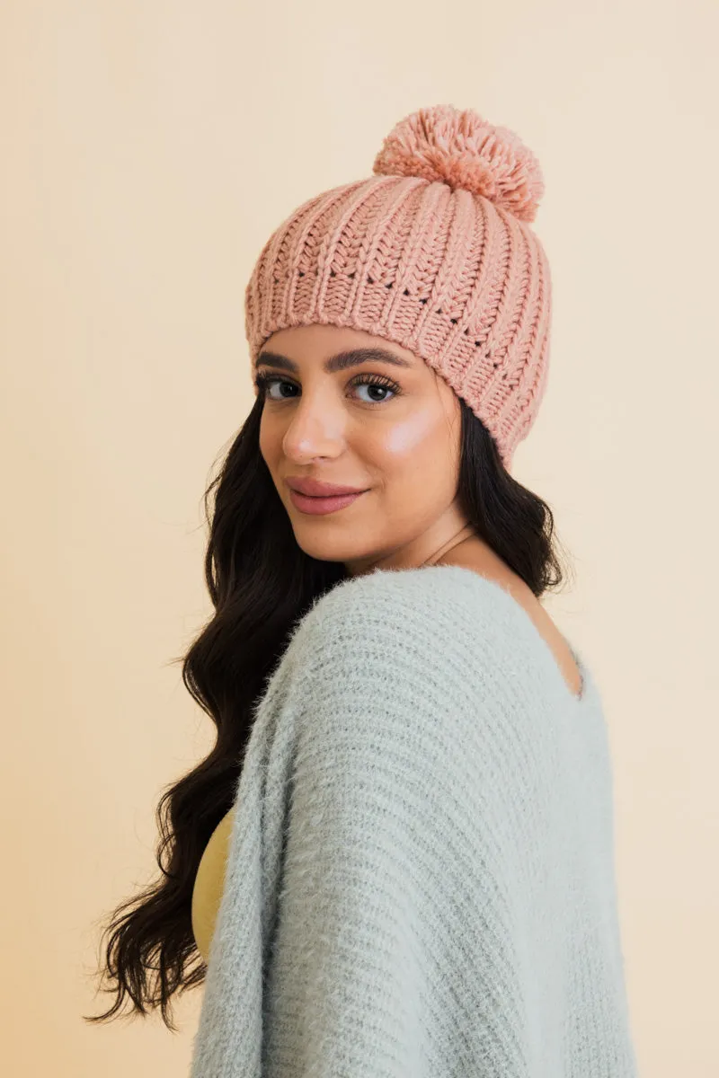 Chunky Cable Knit Pom Beanie