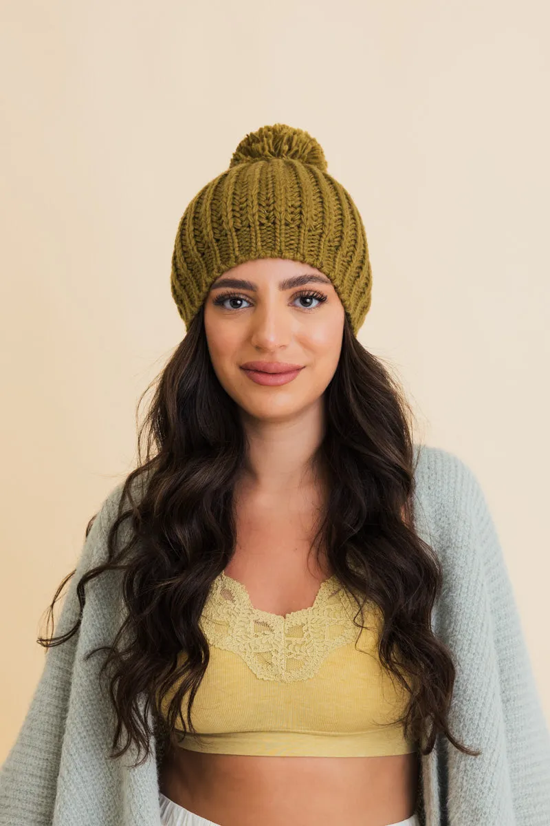 Chunky Cable Knit Pom Beanie