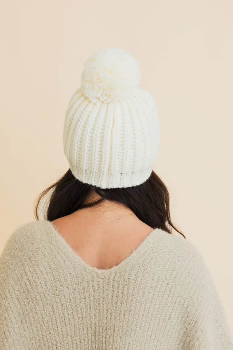 Chunky Cable Knit Pom Beanie