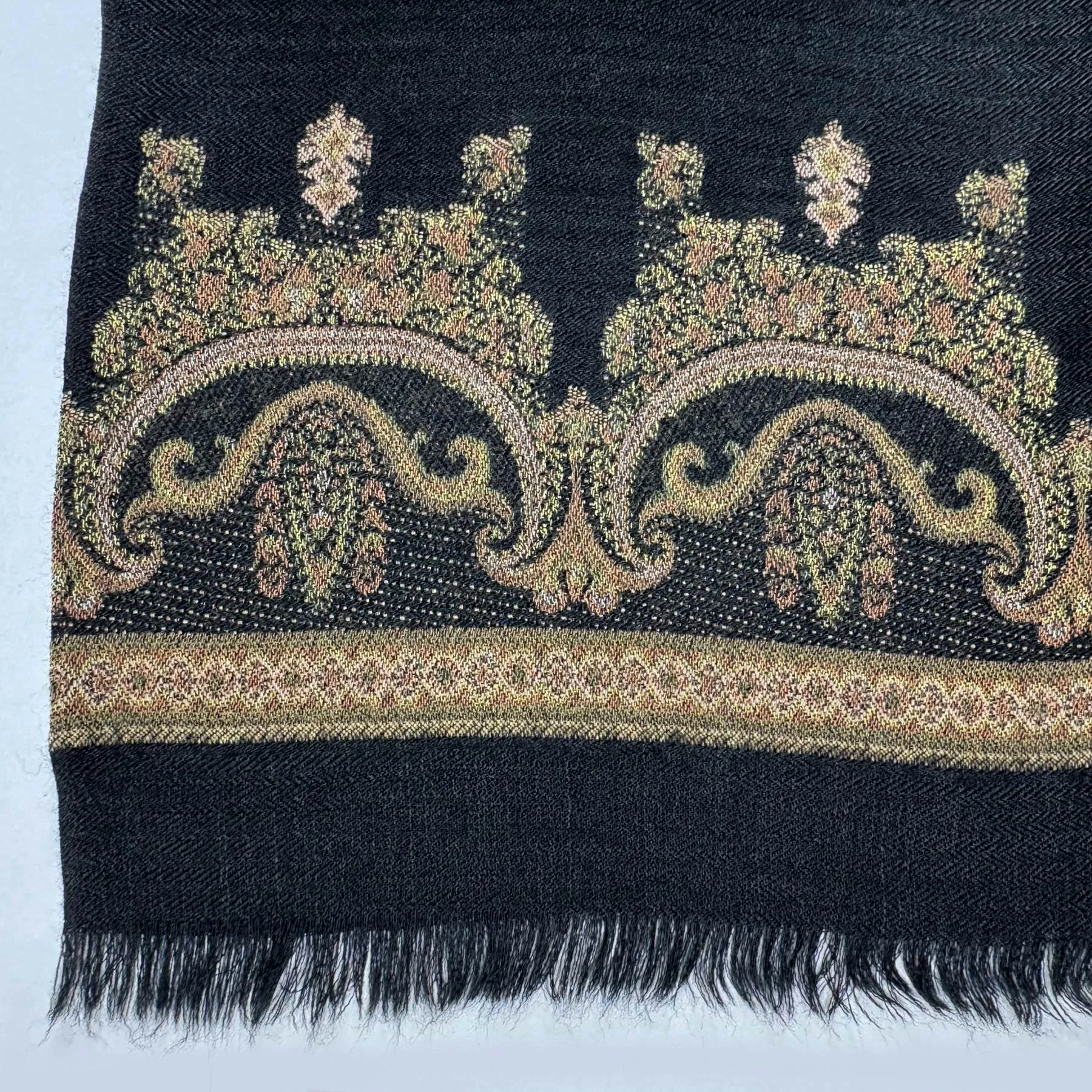 Etro Scarf Black Gold Baroque Design - Large Cashmere Shawl SALE