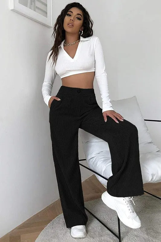 HIGH WAIST CORD WIDE LEG PANTS