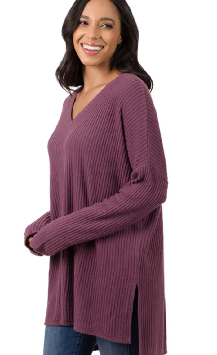 If Only Purple Waffle Knit Top