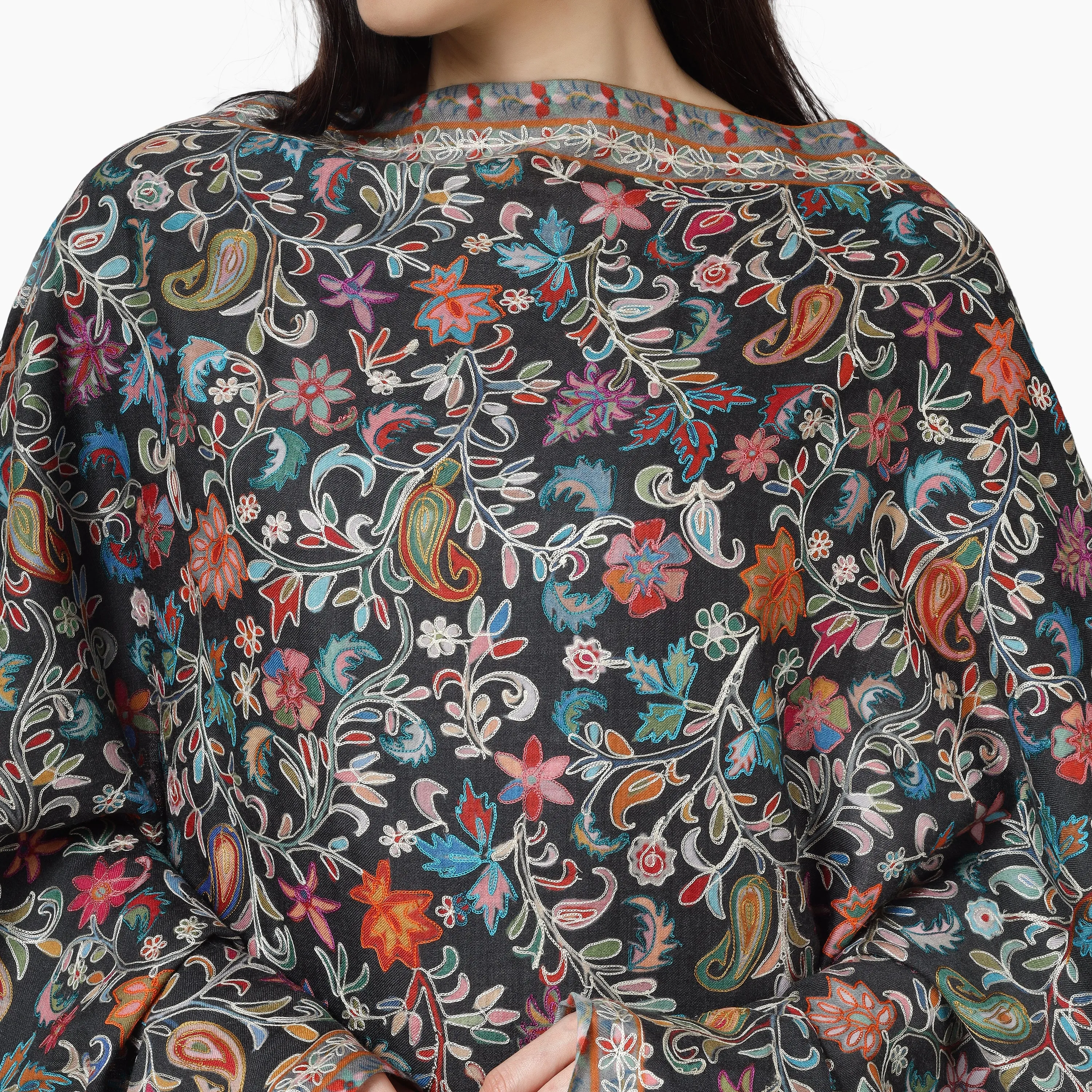 Kashmiri Kalamkari Wrap (Black)