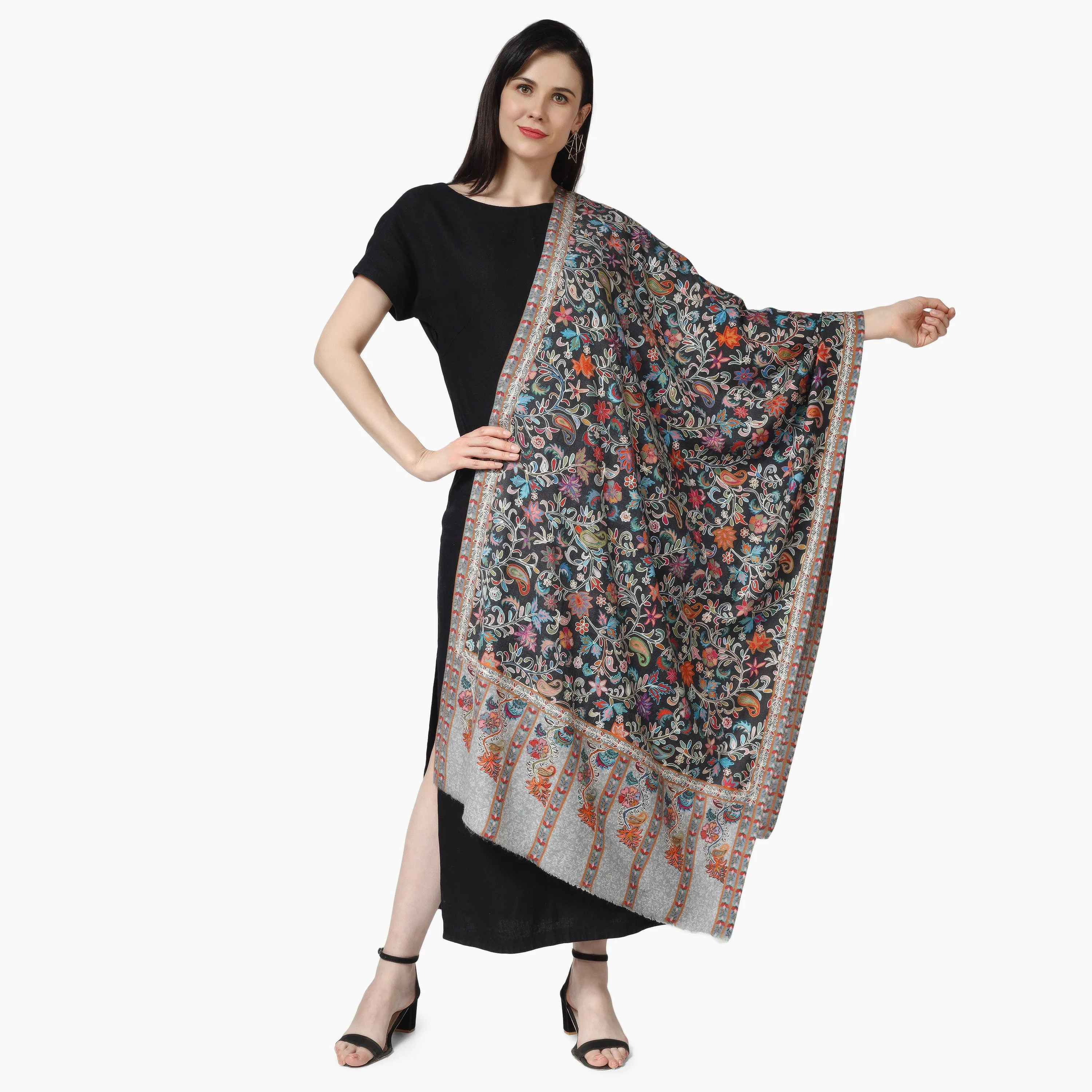 Kashmiri Kalamkari Wrap (Black)