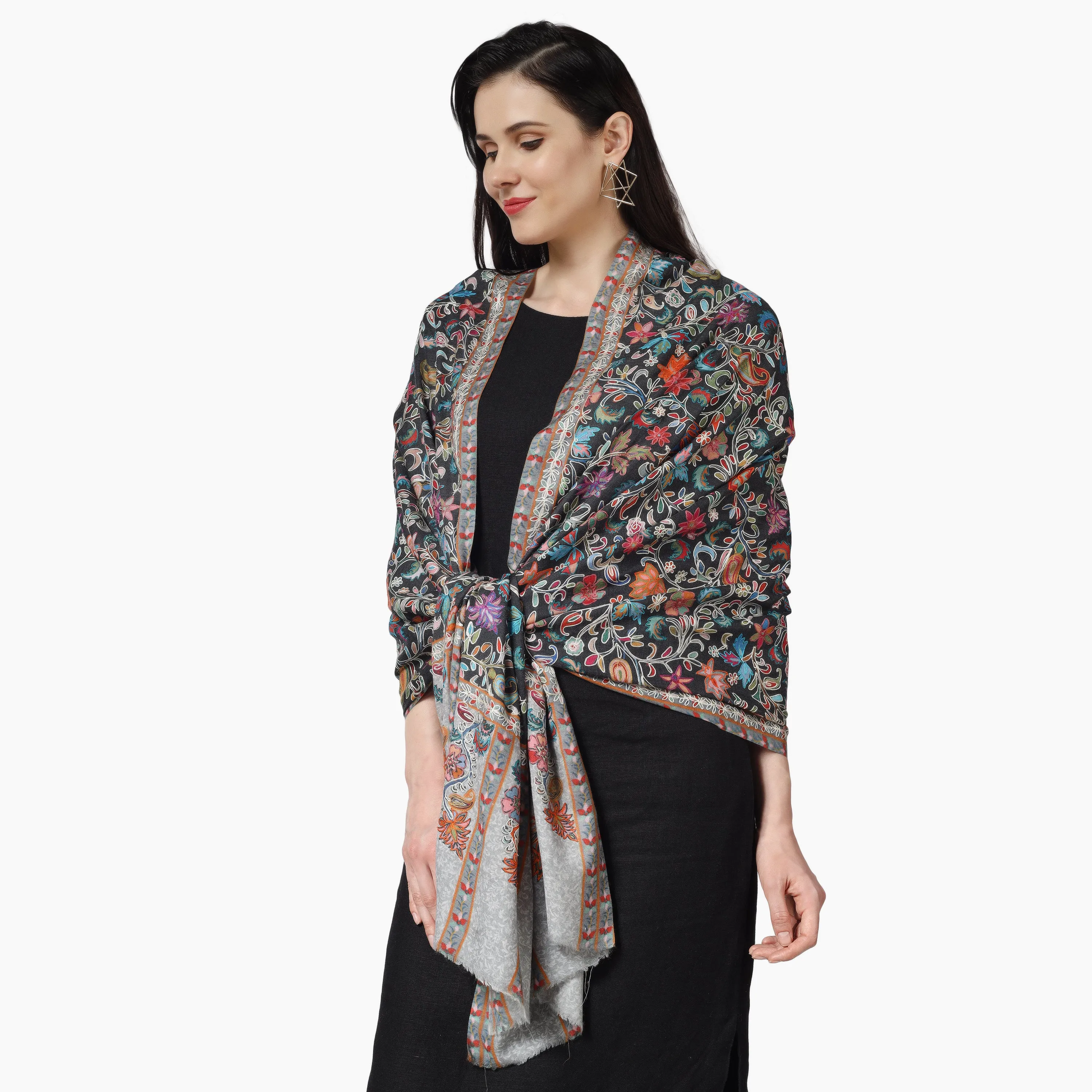 Kashmiri Kalamkari Wrap (Black)