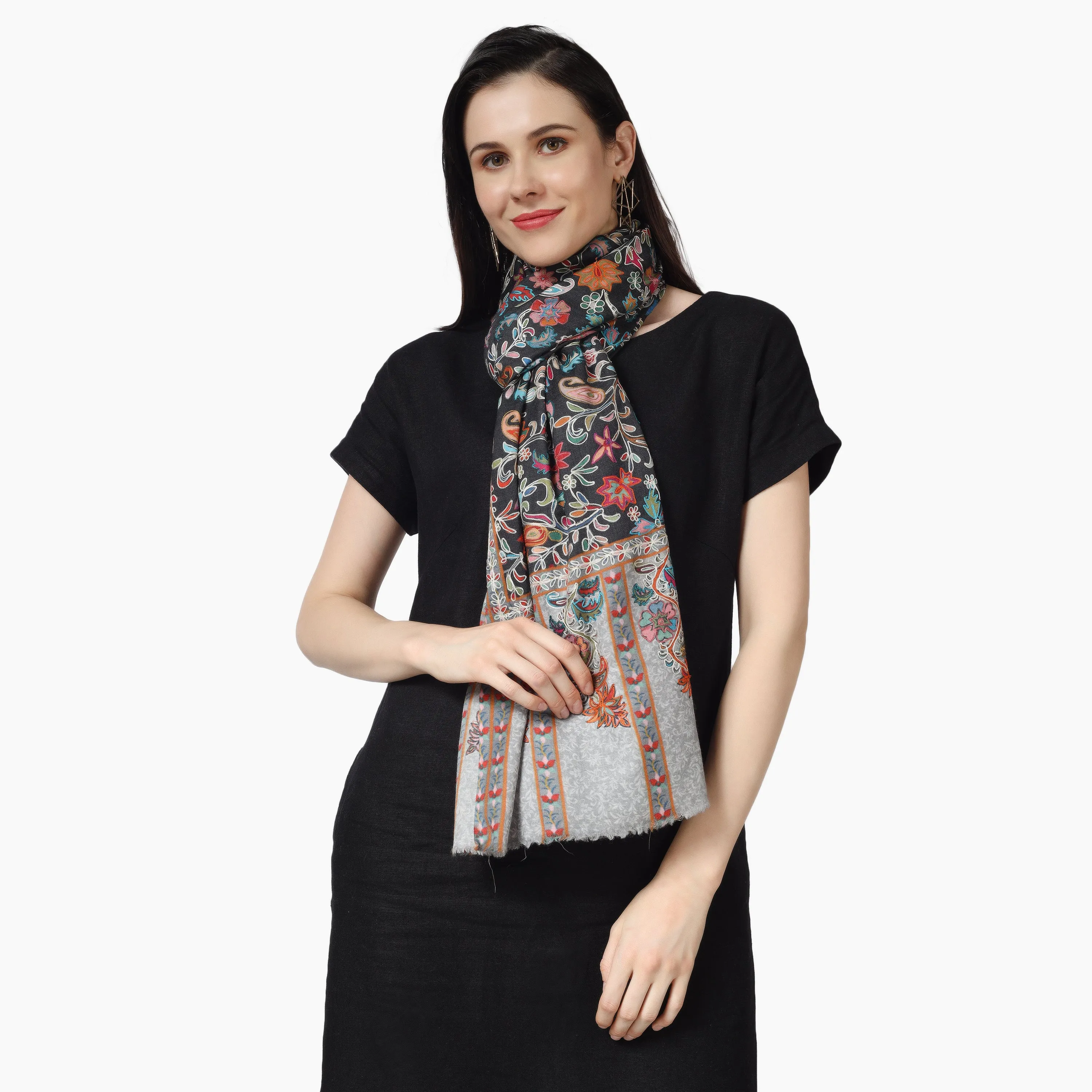 Kashmiri Kalamkari Wrap (Black)