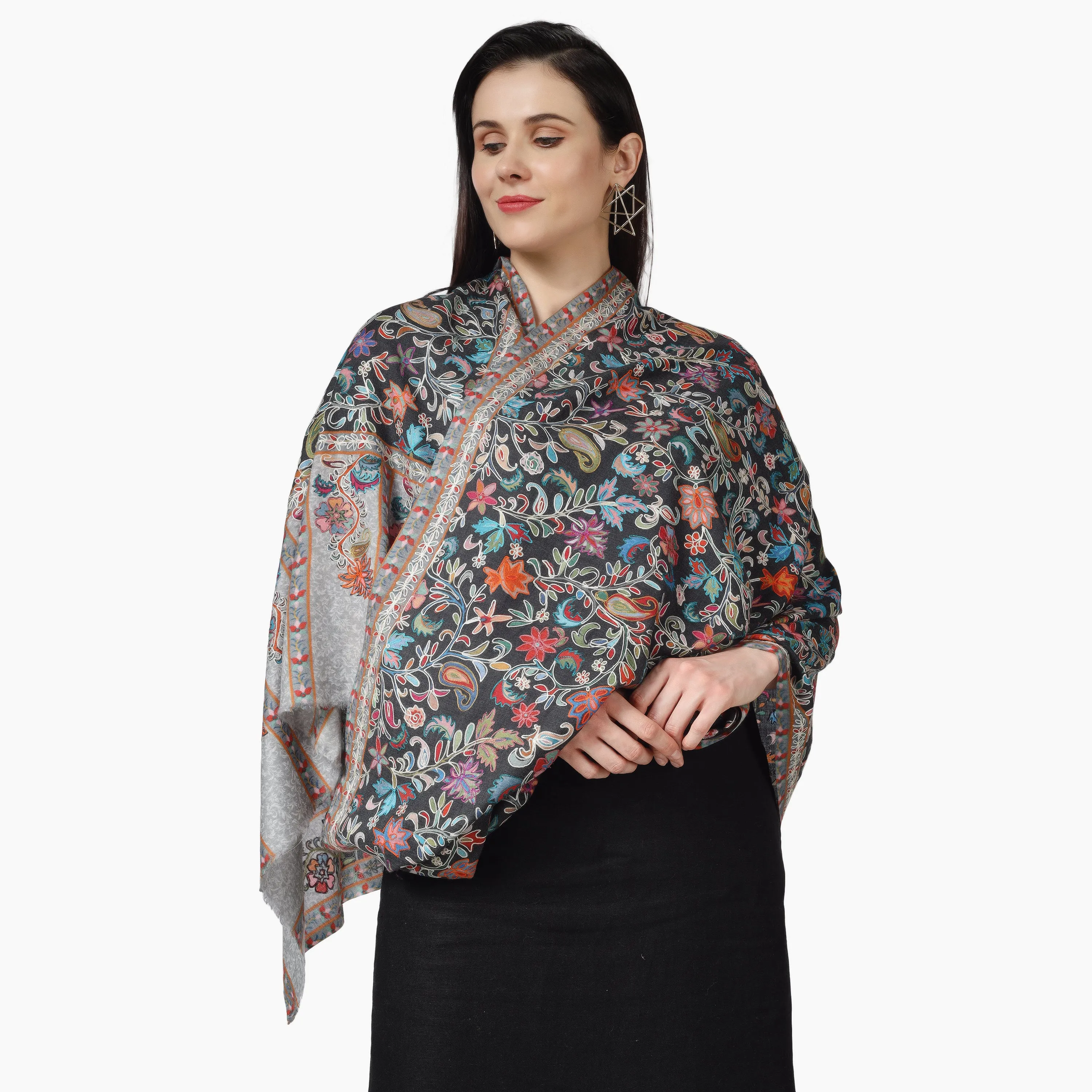 Kashmiri Kalamkari Wrap (Black)