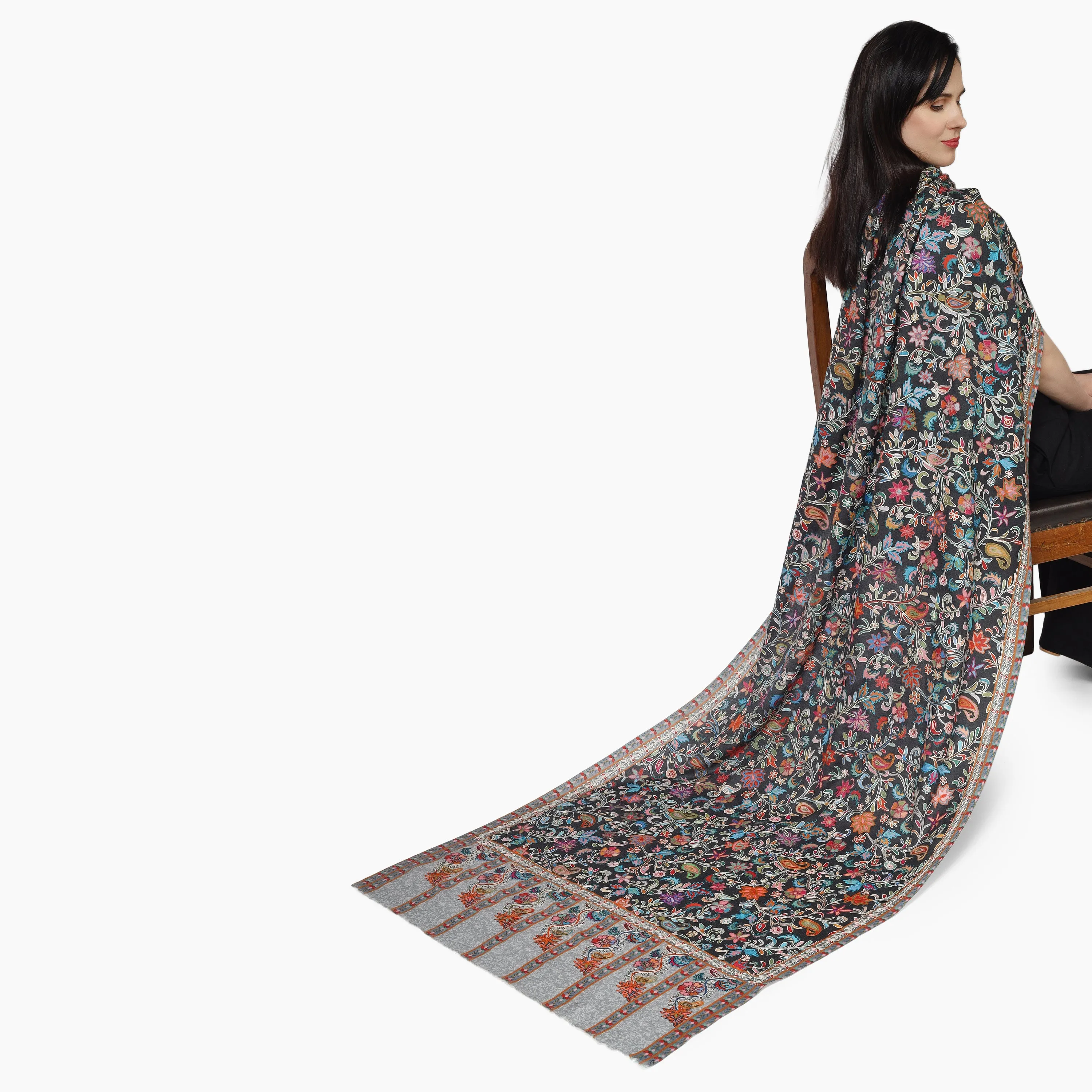 Kashmiri Kalamkari Wrap (Black)