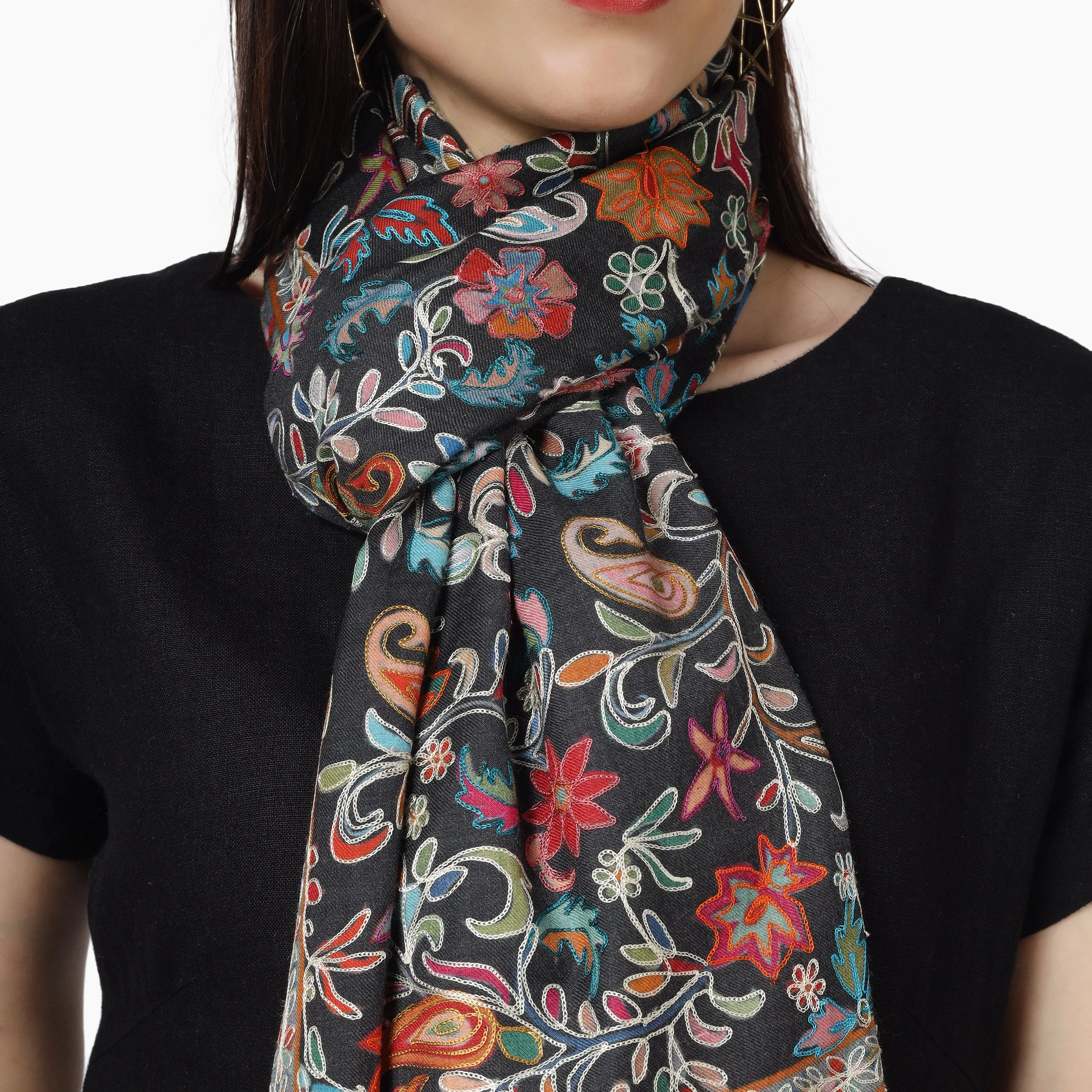 Kashmiri Kalamkari Wrap (Black)