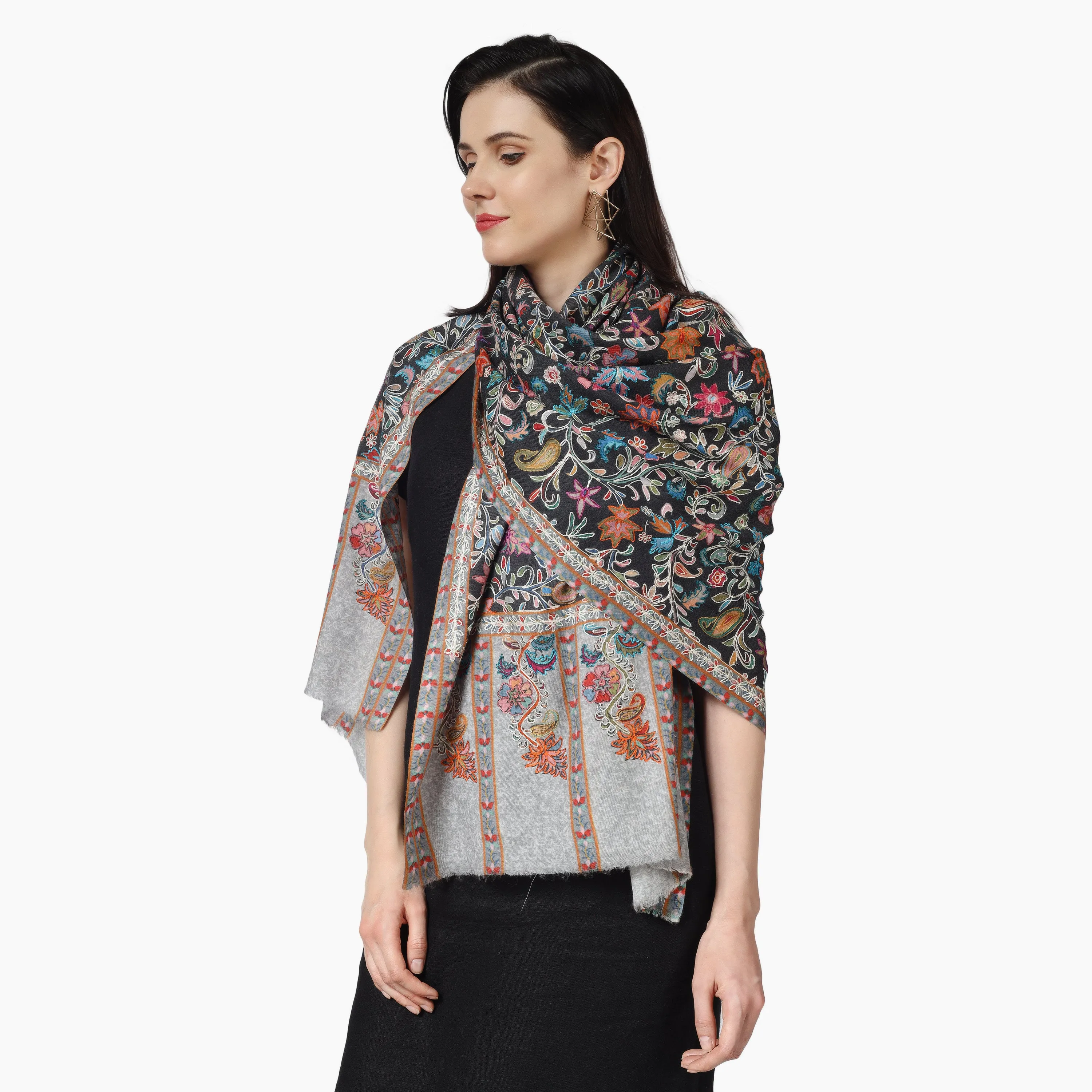 Kashmiri Kalamkari Wrap (Black)