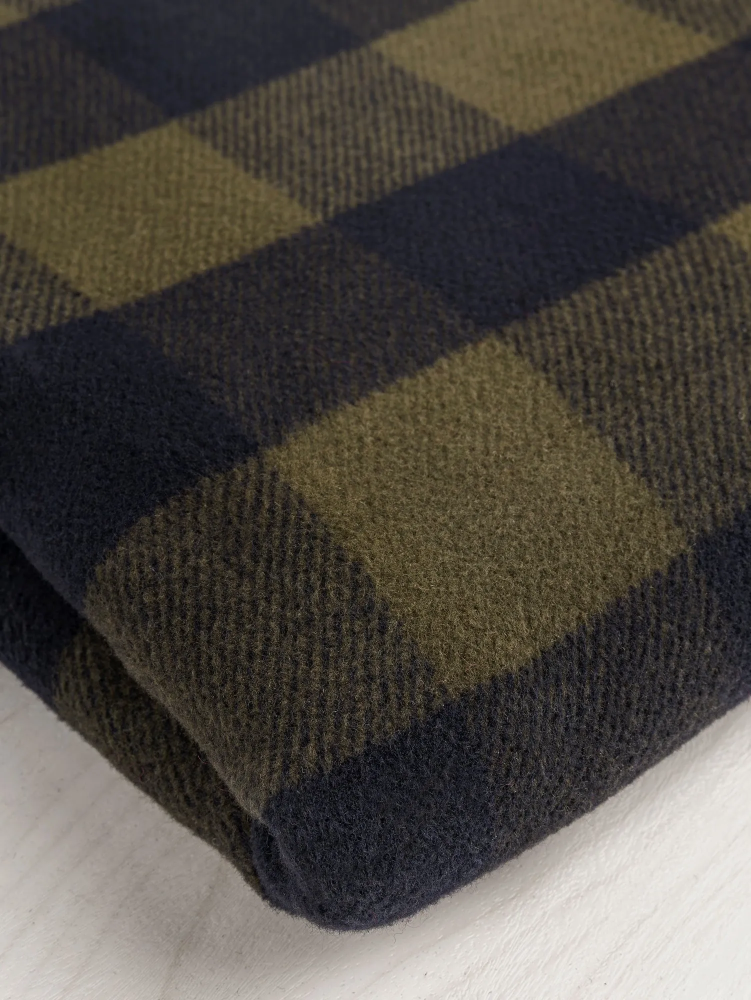 Large Buffalo Check Polar Fleece Deadstock - Olive   Navy - Swatch