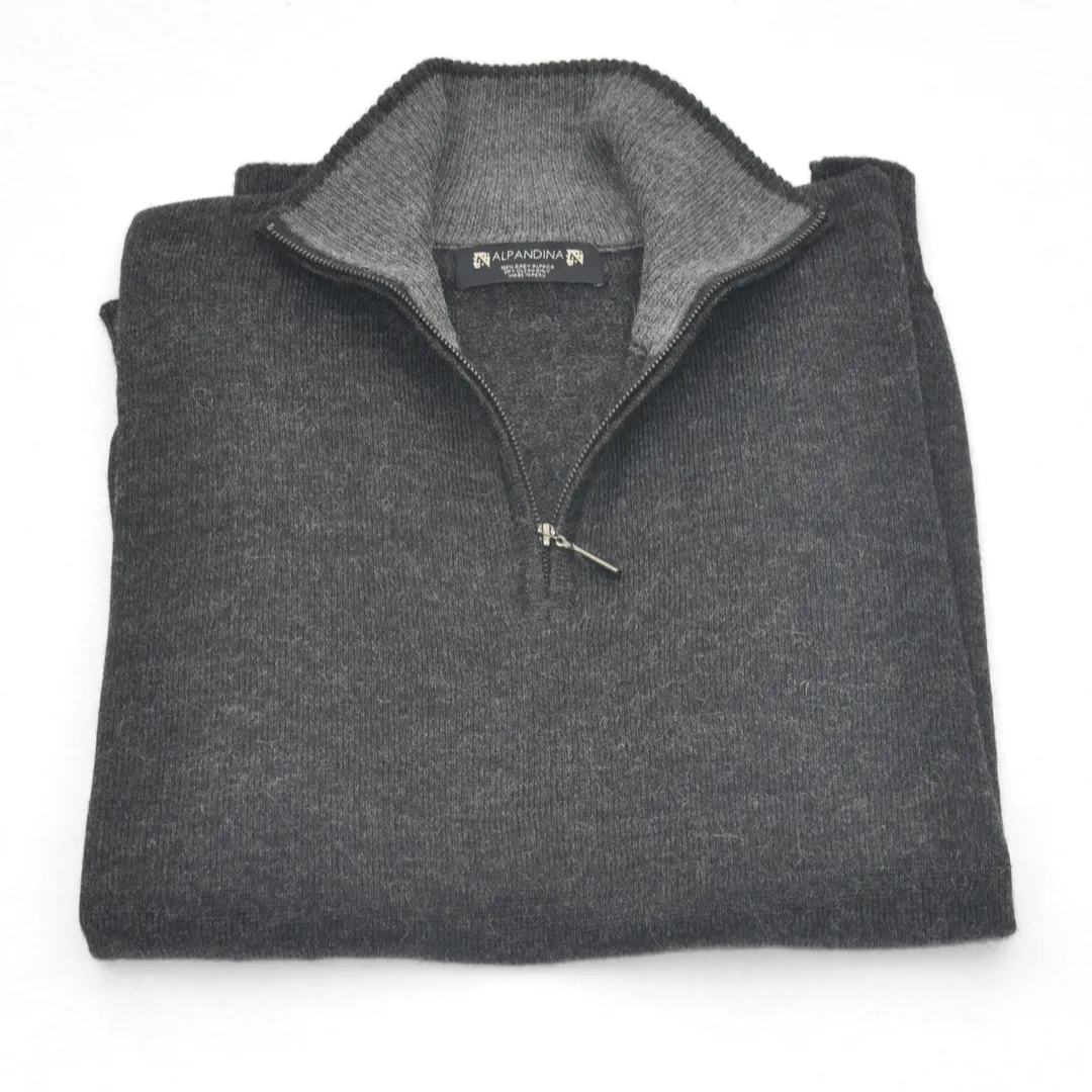 Men's Baby Alpaca Half Zip Sweater - Charcoal