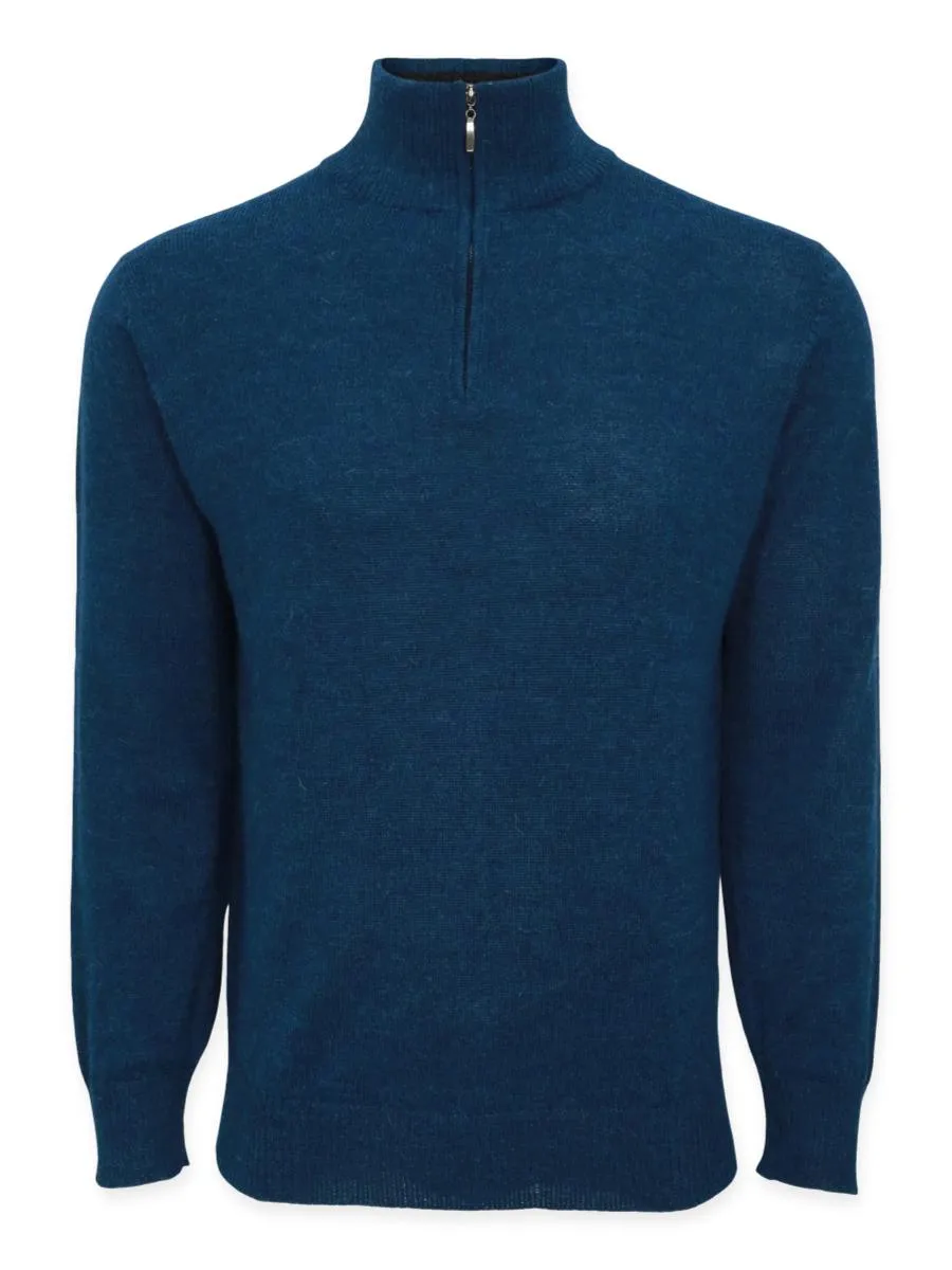 Men's Baby Alpaca Half Zip Sweater - Teal Melange