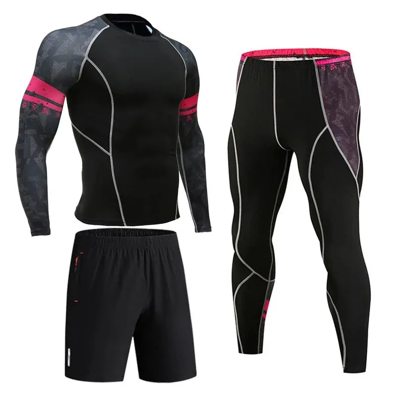 Men's Compression Sportswear Set Long Sleeve Shirt Sun Protection Base Layer Underwear for Fitness Tracksuit