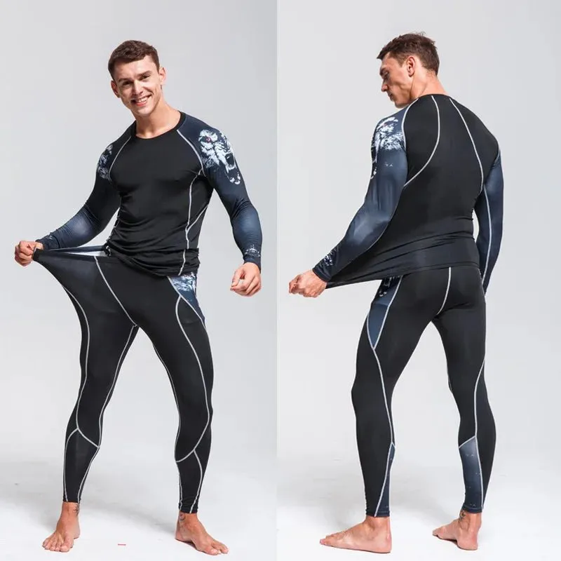 Men's Compression Sportswear Set Long Sleeve Shirt Sun Protection Base Layer Underwear for Fitness Tracksuit