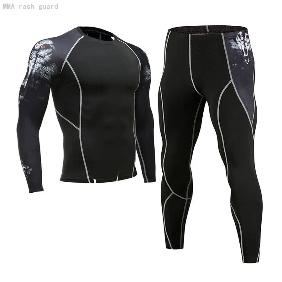 Men's Compression Sportswear Set Long Sleeve Shirt Sun Protection Base Layer Underwear for Fitness Tracksuit