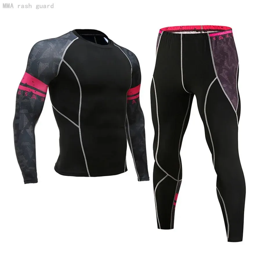 Men's Compression Sportswear Set Long Sleeve Shirt Sun Protection Base Layer Underwear for Fitness Tracksuit