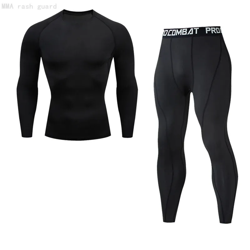 Men's Compression Sportswear Set Long Sleeve Shirt Sun Protection Base Layer Underwear for Fitness Tracksuit