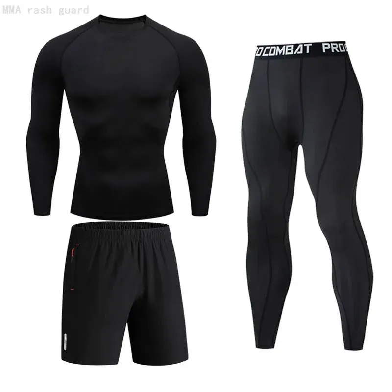 Men's Compression Sportswear Set Long Sleeve Shirt Sun Protection Base Layer Underwear for Fitness Tracksuit