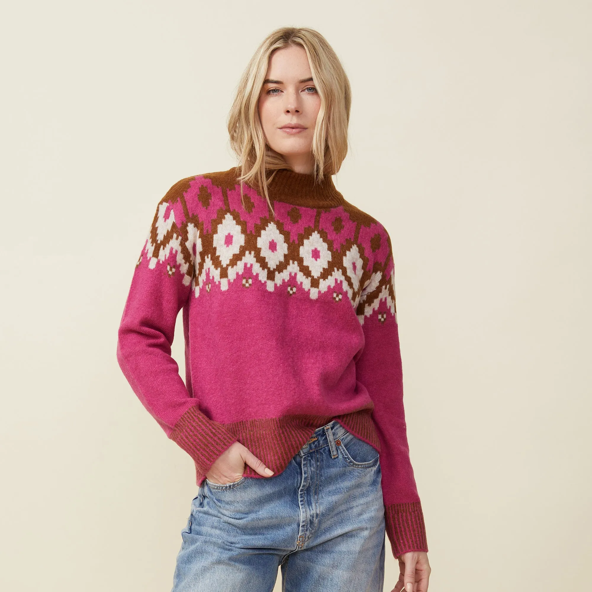 Mock Neck Fair Isle Sweater