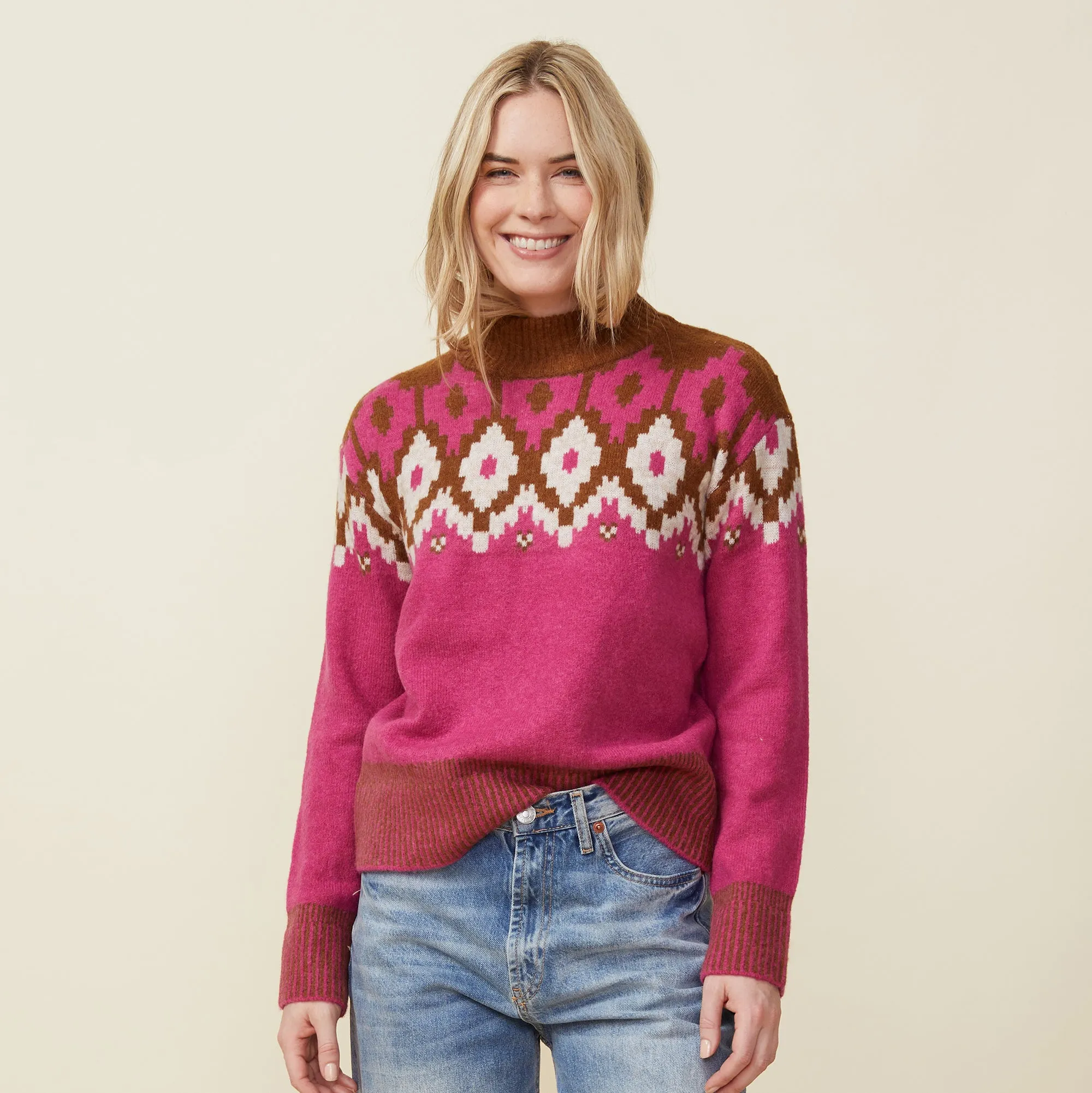 Mock Neck Fair Isle Sweater