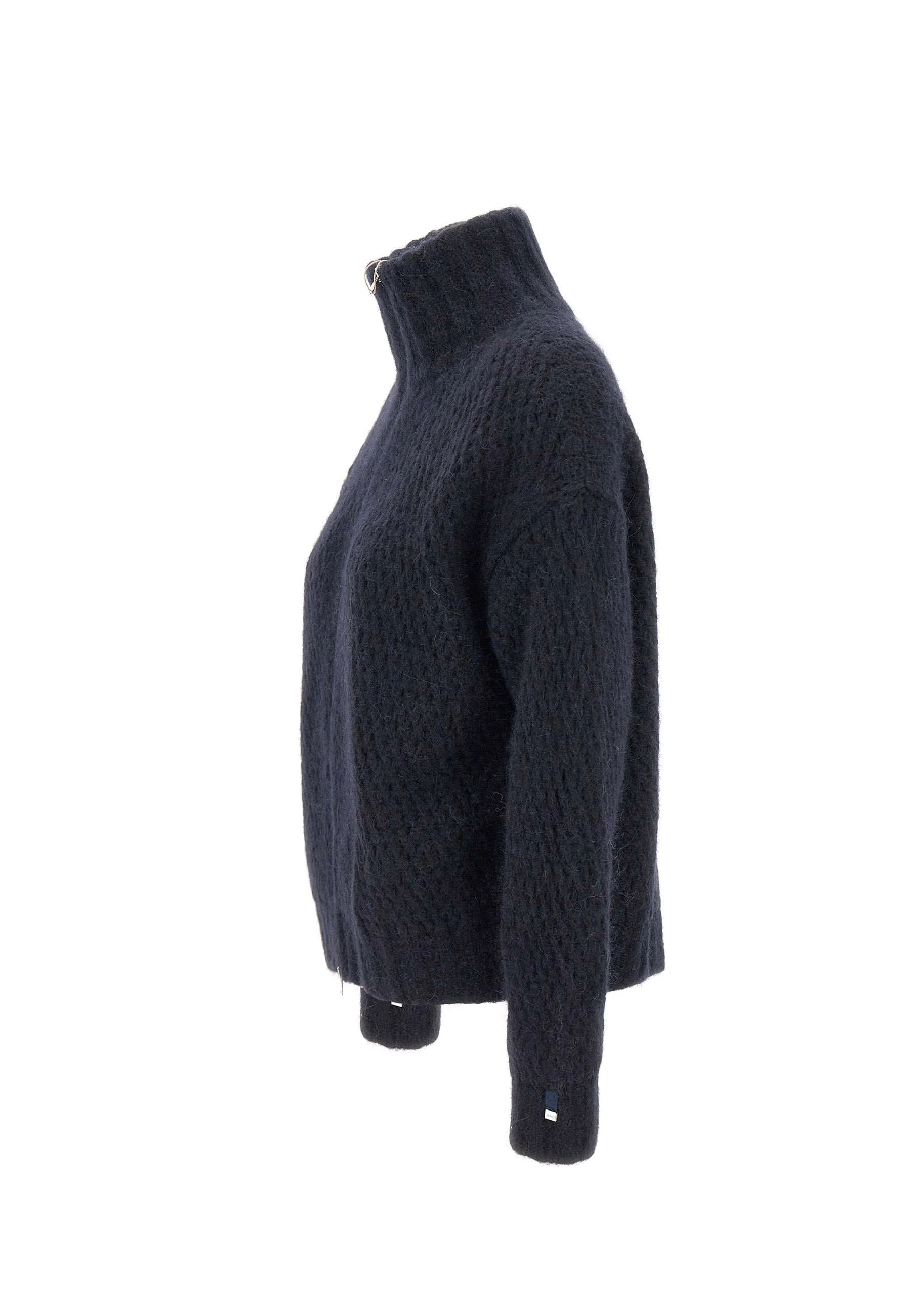 Navy Blue Wool Alpaca Zip Sweater