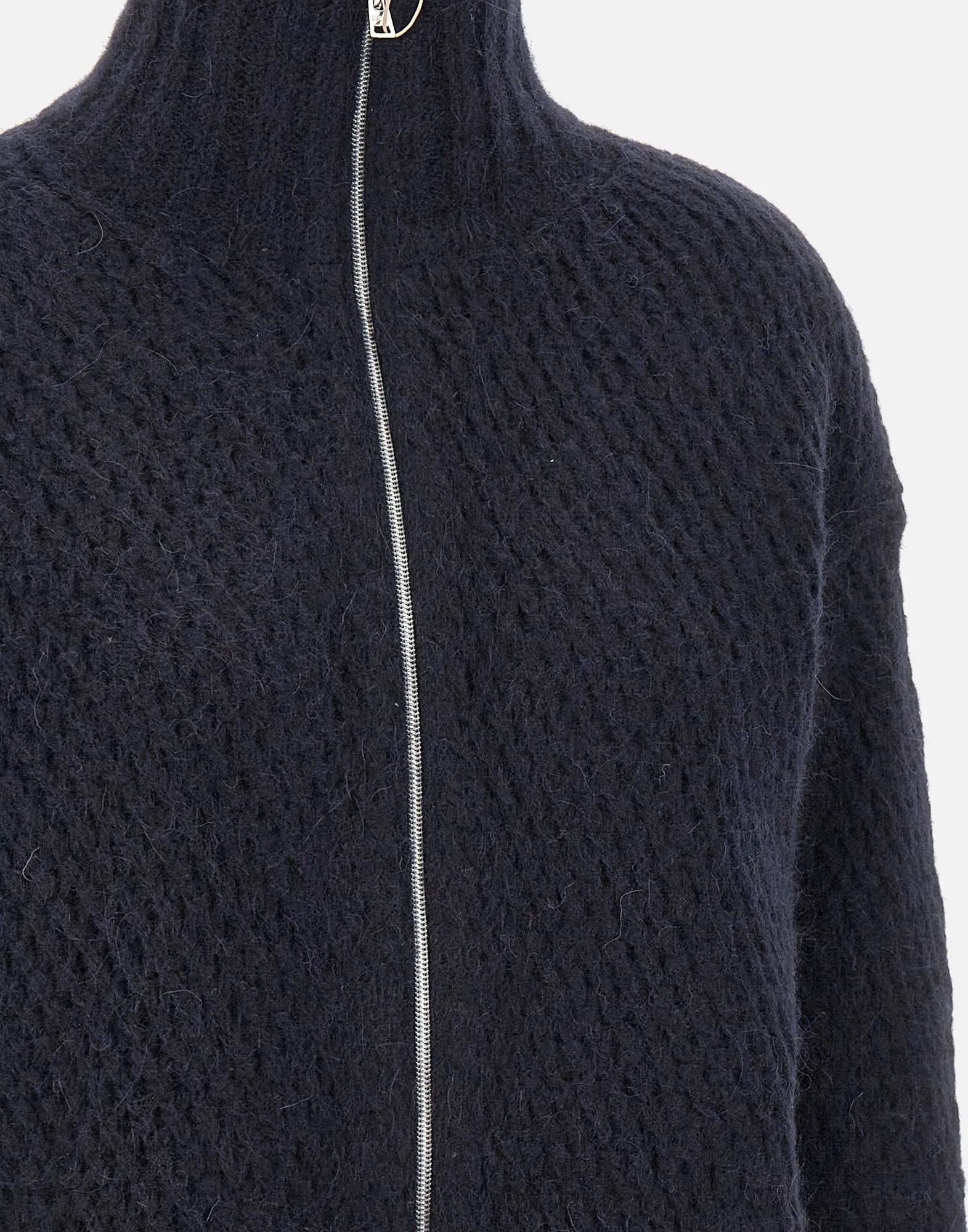 Navy Blue Wool Alpaca Zip Sweater