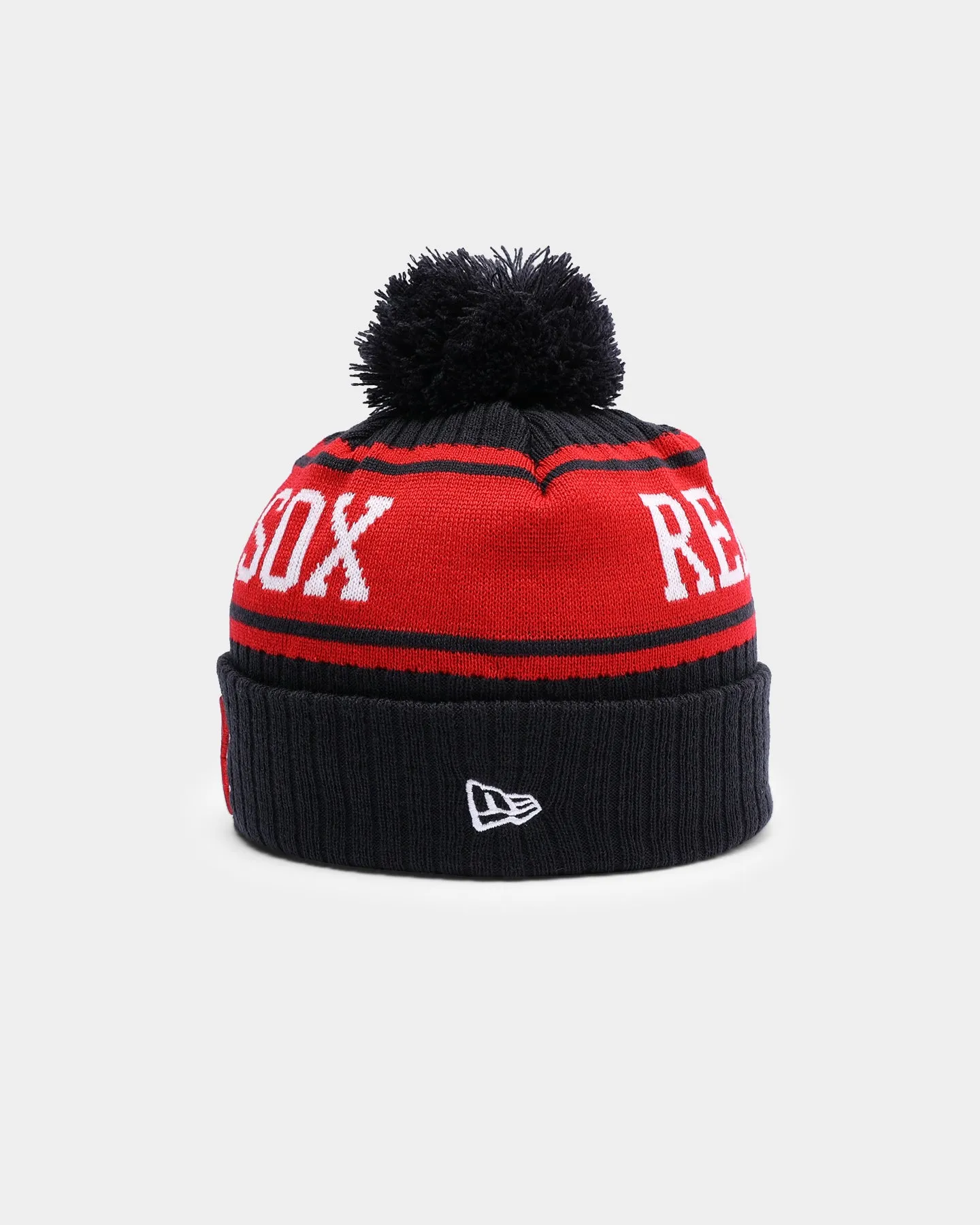 New Era Boston Red Sox Team Stripe Script Pom Beanie Team