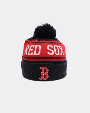 New Era Boston Red Sox Team Stripe Script Pom Beanie Team