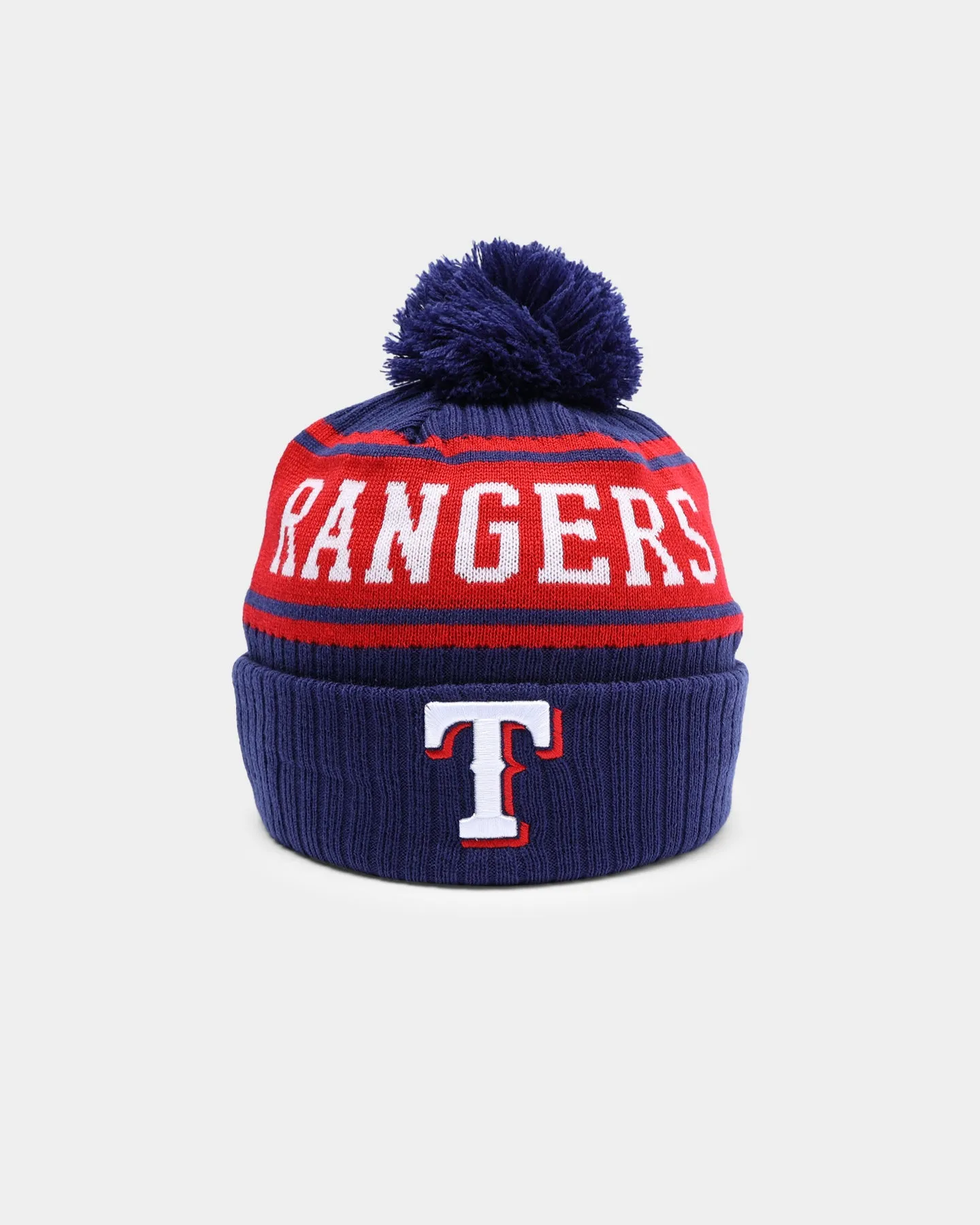 New Era Texas Rangers Team Stripe Script Pom Beanie Team